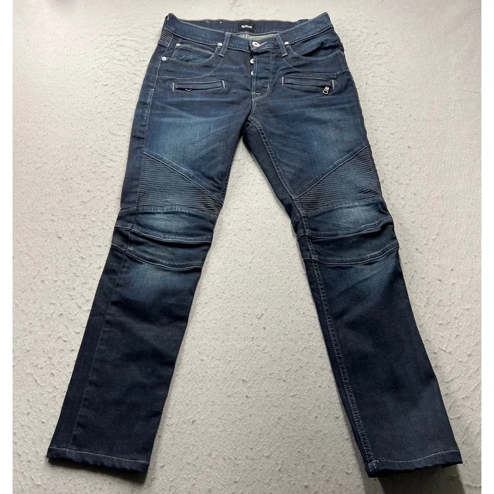 Hudson The Blinder Biker Skinny Moto Jeans Dark Wash Blue Mens 30 M406DCZ